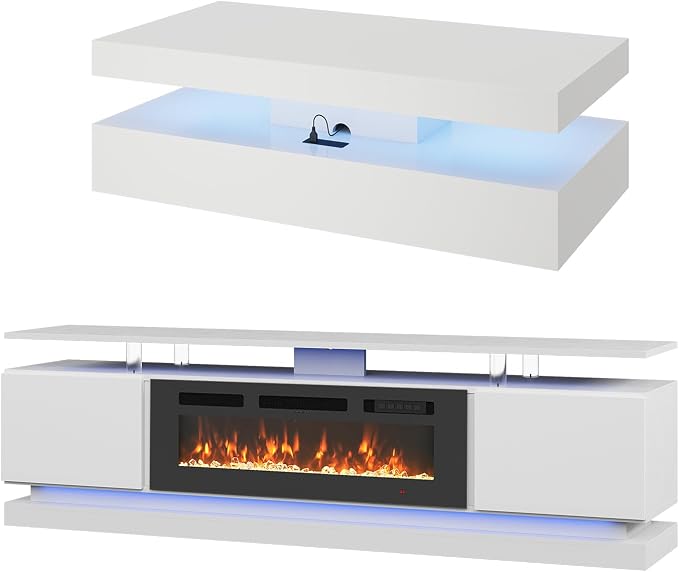 Modern Table Set Includes 70" Fireplace TV Stand & 47" Coffee Table - Image 4