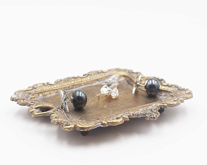 Funly mee Small Antique Trinket Dish Vintage Gold Metal Jewelry Tray, Ring - Image 4
