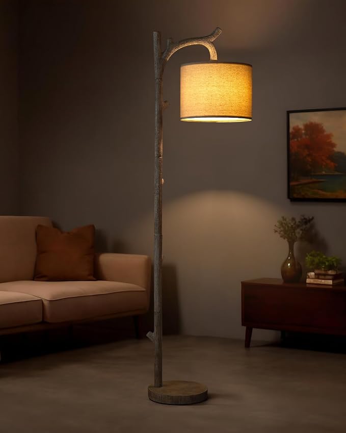 OYEARS Rustic Farmhouse Tree Trunk Floor Lamp Classic Country Wood Grain Resin - Image 5
