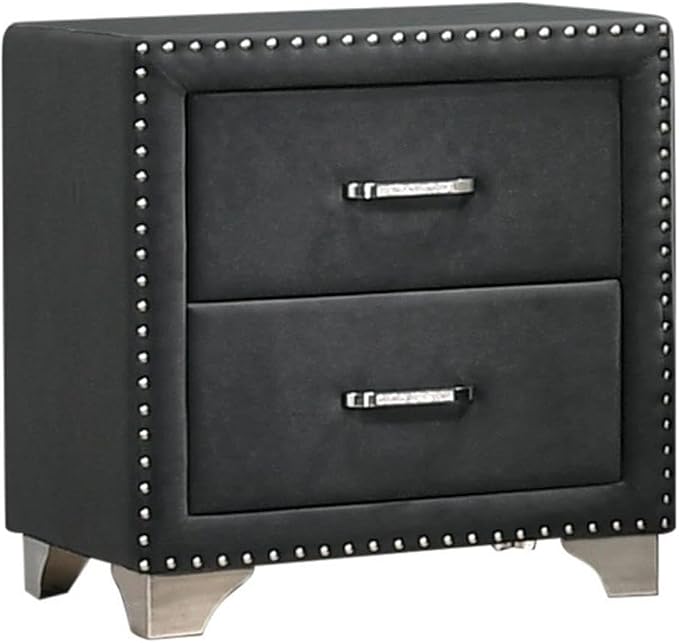 Pemberly Row Contemporary Upholstered 2-Drawer Nightstand, Soft Grey Velvet by PEMBERLYROW