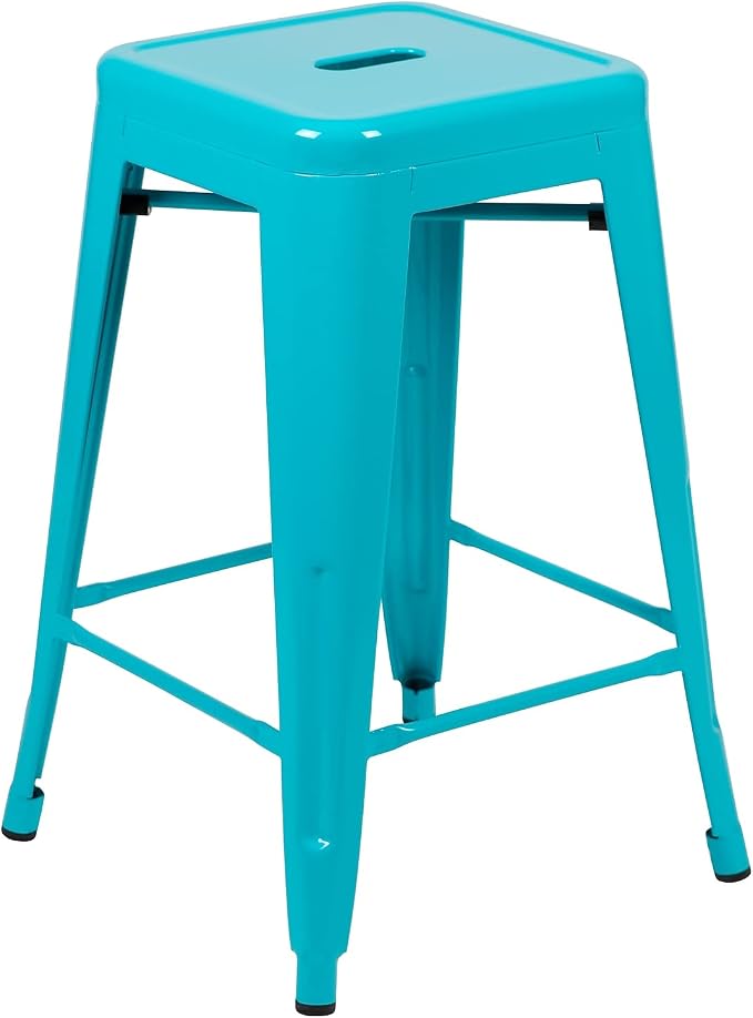 Flash Furniture Lily 24" High Metal Counter-Height, Indoor Bar Stool in Teal - Image 7