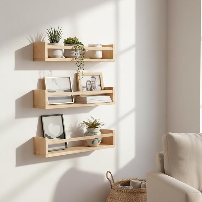 AZSKY 24 Inch Natural Pine Wood Floating Shelves, Nursery Book Shelves - Image 4