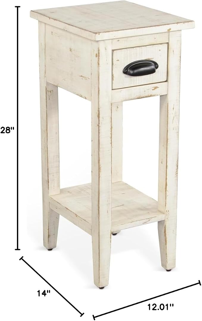 Sunny Designs Marina Farmhouse Mahogany Wood Chair Side Table in White Sand - Image 2