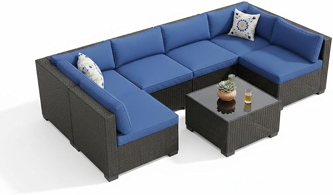 GarveeHome 7-Piece Modular Outdoor Patio Set, Sectional Rattan Wicker Sofa - Image 9