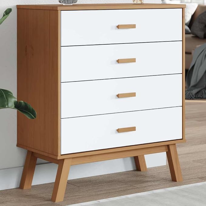 Scandinavian Drawer Cabinet in White and Brown by Unknown