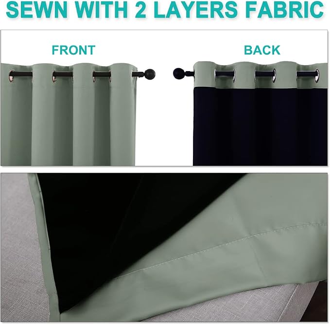 NICETOWN Greyish Green Blackout Curtains 80 inches Long, Full Light Blocking - Image 4