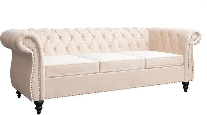 Mid-Century 3 Seater Sofa, Velvet Couch - Image 9