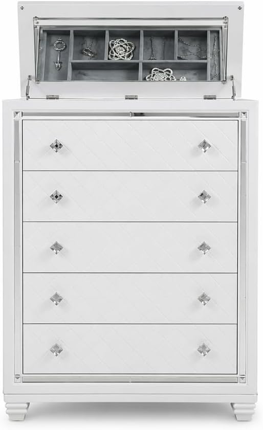First of a Kind Shiney Contemporary 5 Piece Queen Bedroom Set High Gloss White - Image 5