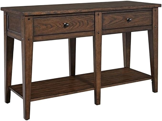 MAKLAINE Wood Transitional Sofa Table, Dark Brown Oak Finish, Poplar Solids and by Maklaine