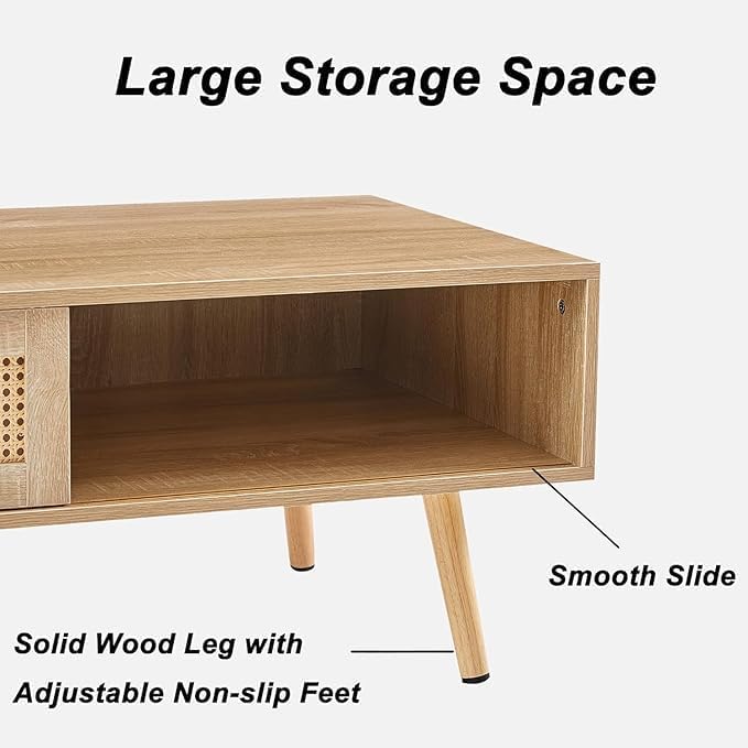 Rattan Center Table and Nightstand Set, 3-Piece Wood Living Room Table Set - Image 5