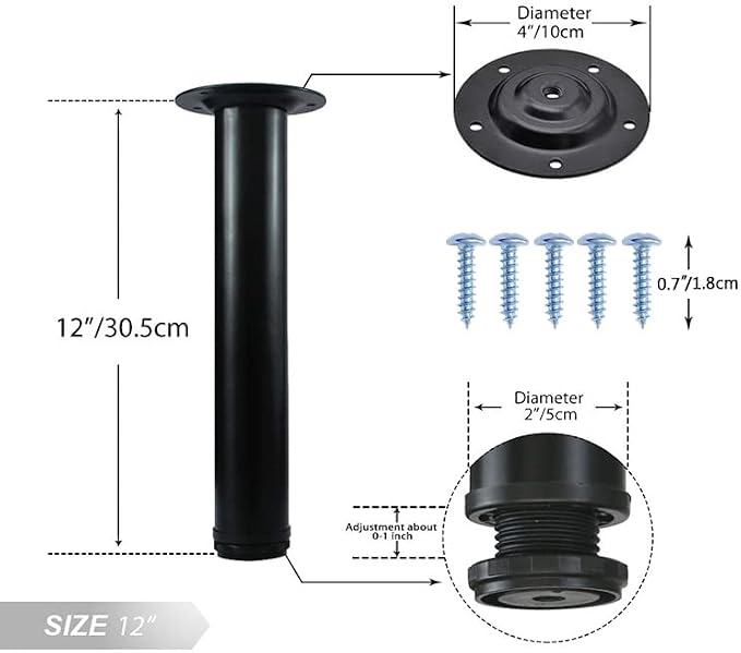 QLLY 12 Inch Adjustable Metal Coffee Table Legs, Heavy Duty Round Furniture Legs - Image 2