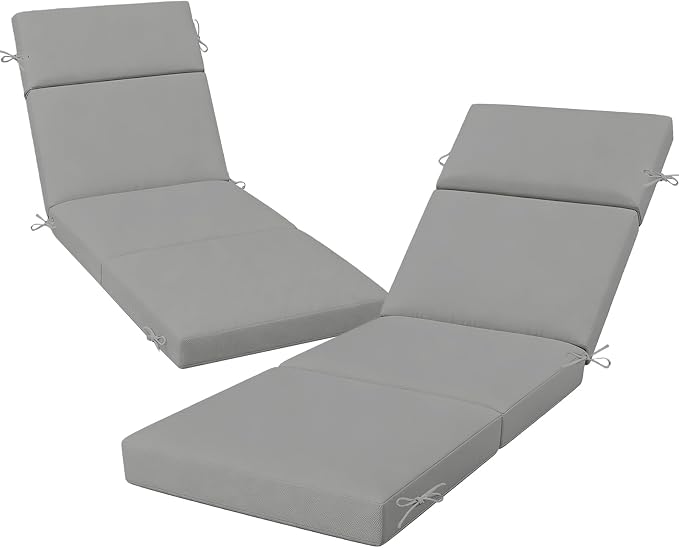 2 Pcs Outdoor Chaise Lounge Cushion 72" x 21" x 3", 4-Section Folding Patio by VOGVOG