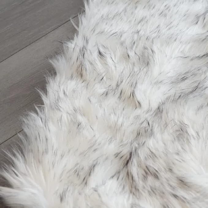 ORINOVA White and Grey Faux Fuzzy Fur Sheepskin Washable Area Rugs - Image 8