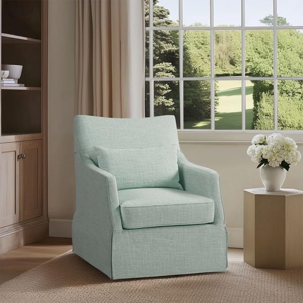 Martha Stewart 360° Mint Swivel Chair, Modern Classic Skirted Armchair - Image 3