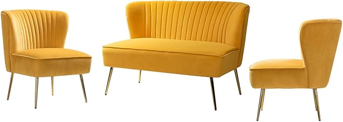 HULALA HOME 3 Piece Velvet Living Room Furniture Set, Modern Comfy Upholstered - Image 3