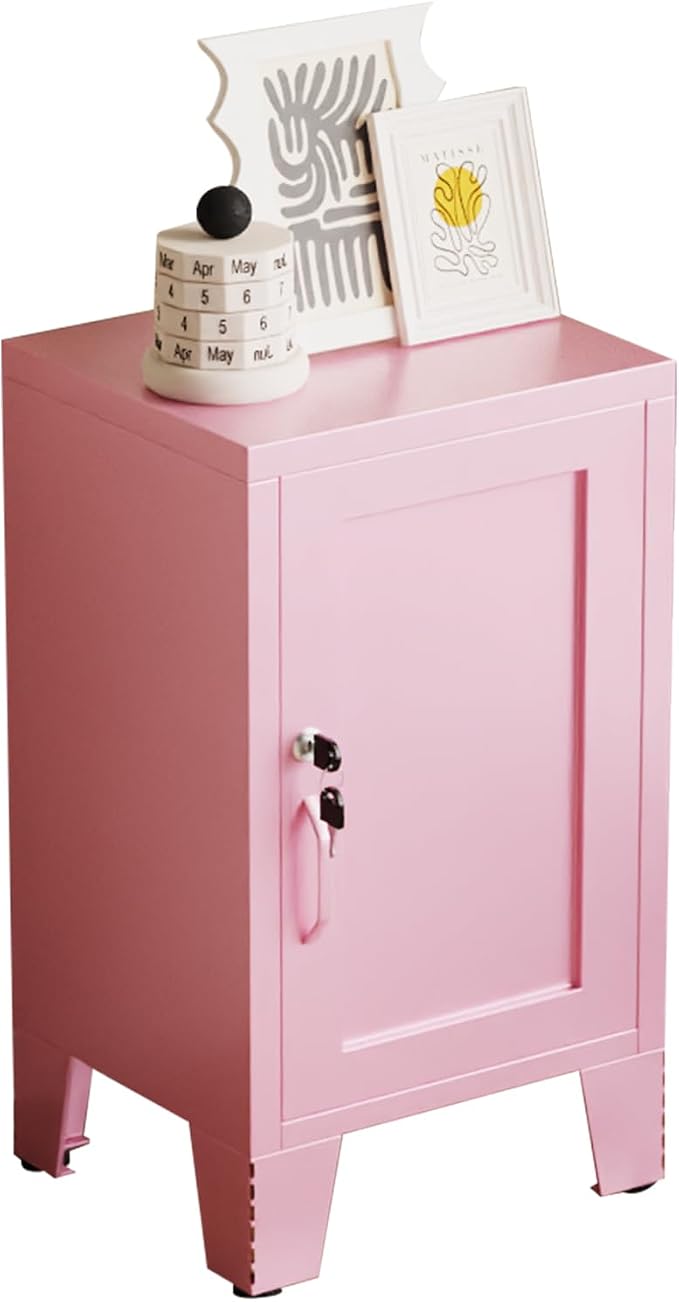 ALBAD Metal Nightstand with Lockable Cabinet, Compact Mini Locker Bedside Table by Albad