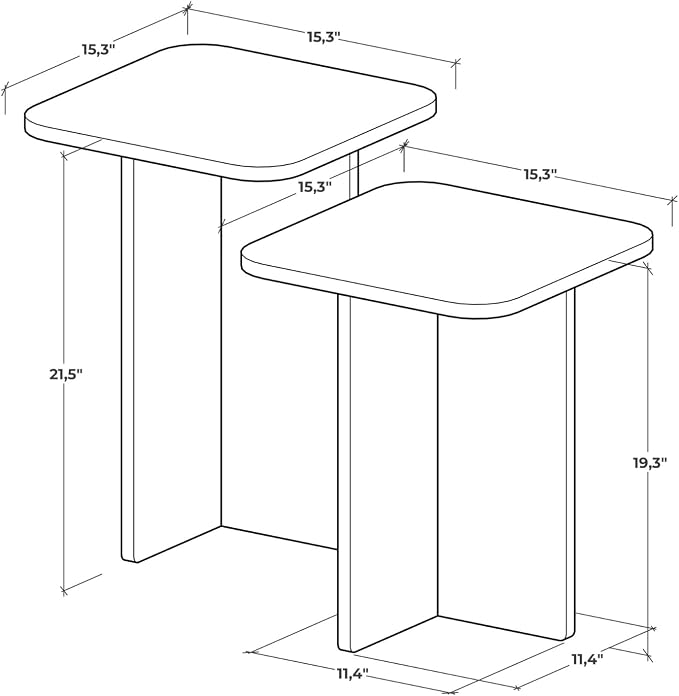 Travertine Efect Square Nesting Table Set of 2 Modern Coffee Table Small Side - Image 2