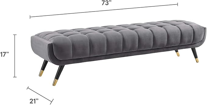 Modway Adept Mid-Century Modern Velvet Upholstered Tufted Accent Bench in Gray - Image 3