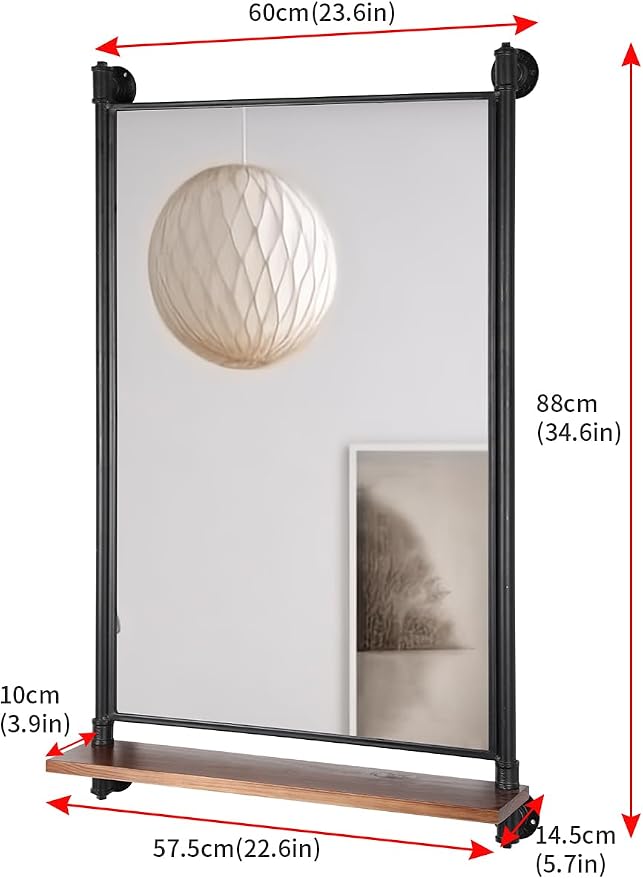 Industrial Pipe Mirror Wood Shelves, Bedroom Mirror - Image 2
