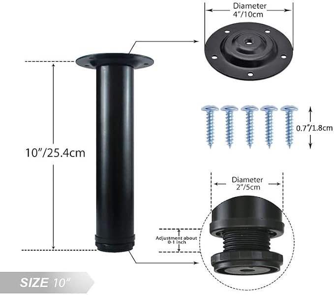 QLLY 10 Inch Adjustable Metal Coffee Table Legs, Heavy Duty Round Furniture Legs - Image 2