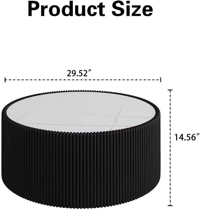 SSLine Round Drum Coffee Table Modern Sintered Stone Top Coffee Table in Black - Image 2