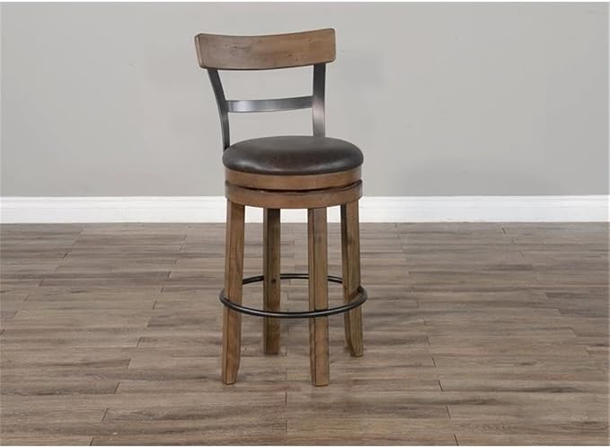 Pemberly Row Set of 3 Natural Brown Wood Bar Unit & 2 Swivel Barstool - Image 4