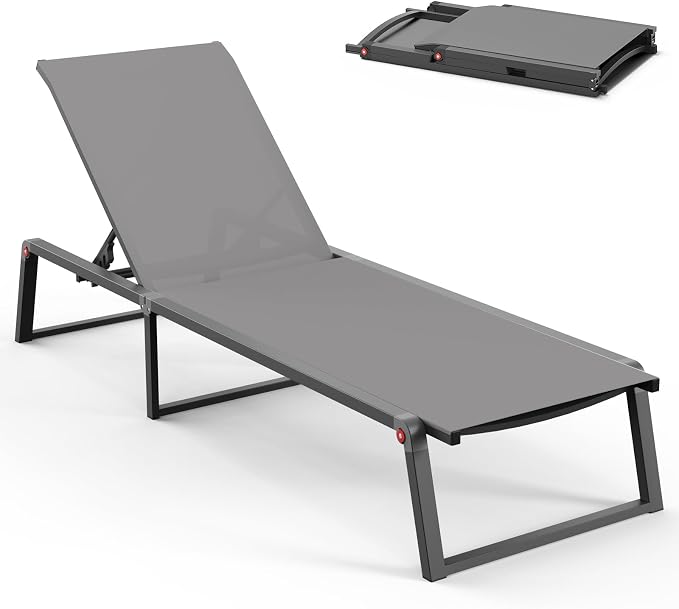 Aluminum Chaise Lounge Chair Outdoor, Foldable& No Assembly Patio Pool Lounge by Oasbira