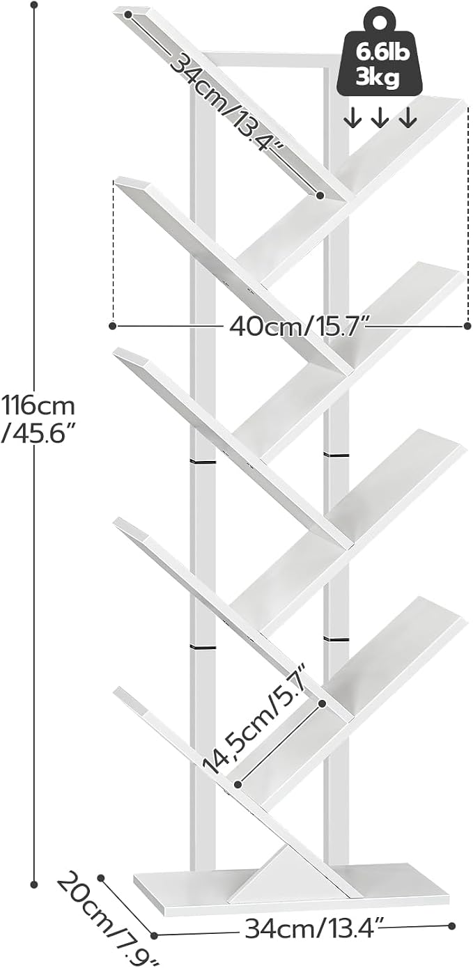 HOOBRO Tree Bookshelf, 9-Tier Bookcase Wooden Shelves, Floor Standing Storage - Image 3