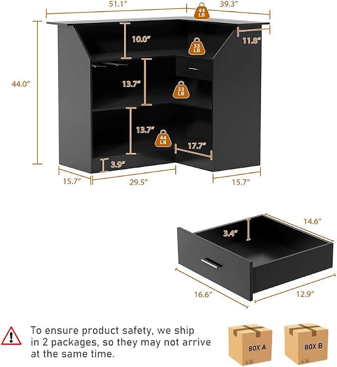 L-Shaped Home Bar Unit with Power Outlet, 4-Tier Corner Liquor Bar Cabinet with - Image 2