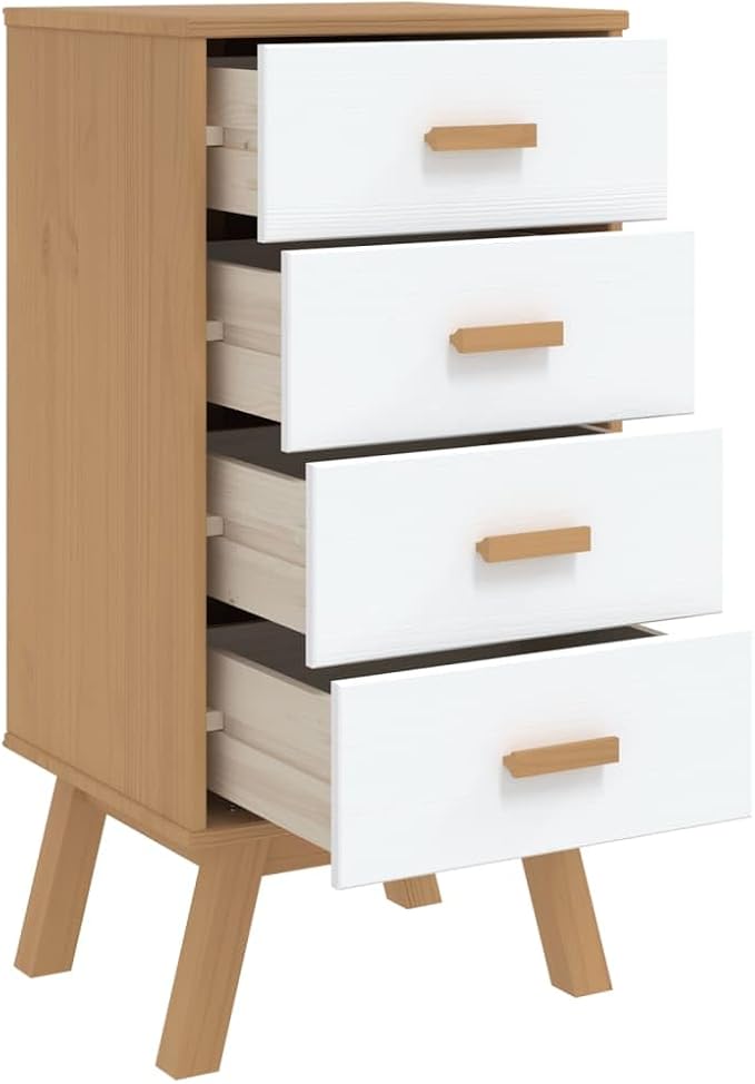 Scandinavian Style Bedside Cabinet in White and Brown - Image 6