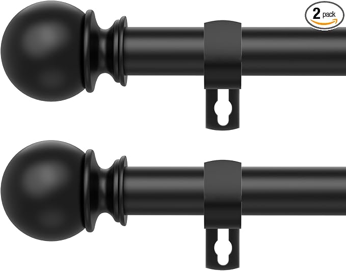 Black Curtain Rods for Windows 28 to 60 Inch, 2 Pack 5/8 Inch Diameter by Poskena