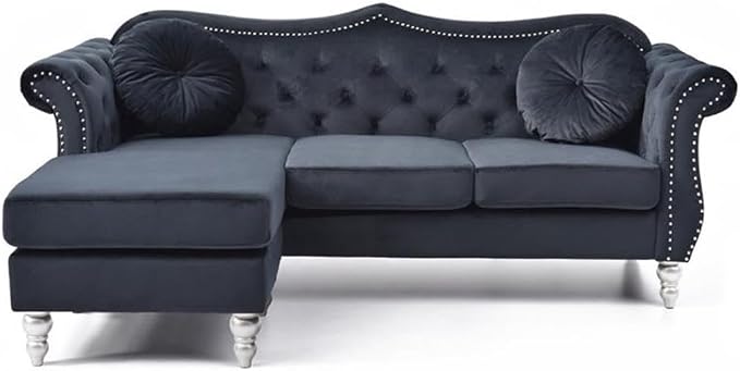 Glory Furniture Hollywood Velvet Sofa Chaise in Black - Image 3