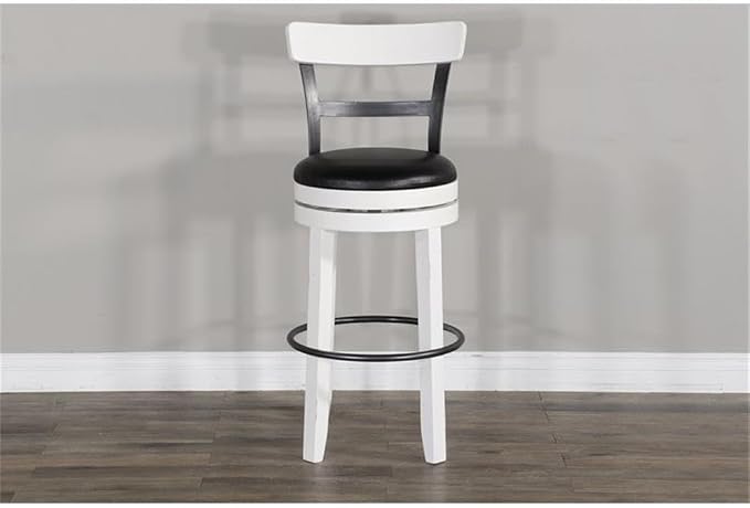 Pemberly Row Set of 3 White/Brown Wood Bar Unit and 2 Swivel Barstool - Image 7