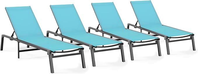 Patio Chaise Lounge Chair Set of 4, Foldable Lounge Chair by CIOKEA