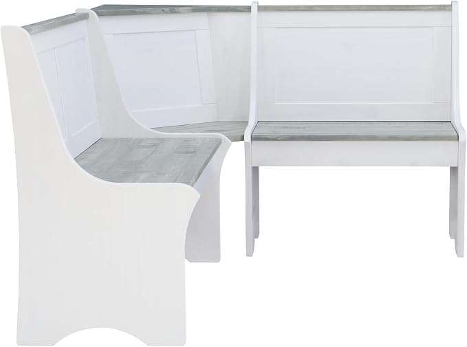 Linon Jackie Two Tone Pine Wood Coastal Corner Dining Nook in Graywash/White - Image 6