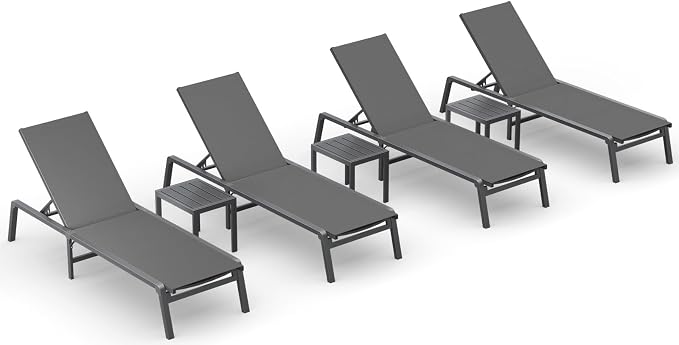 Ciokea Aluminum Foldable Lounge Chairs Set of 4 by CIOKEA