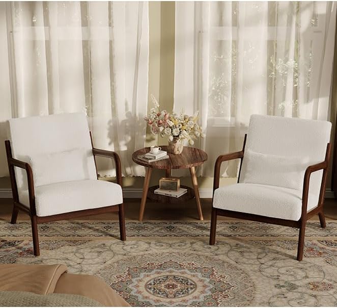 Garvee Mid-Century Accent Chair Set of 2, Sherpa Upholstery, Cozy Reading Chair by Garvee