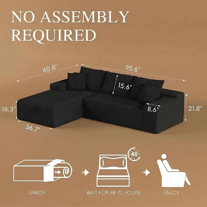 96" L Shaped Modular Sectional Sofa, Boneless Cloud Couch - Image 2