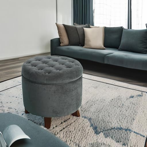 Homepop Home Decor | Upholstered Round Velvet Tufted Foot Rest Ottoman | Ottoman - Image 9