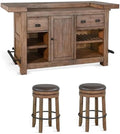 Pemberly Row Set of 3 Natural Brown Wood Bar Unit and 2 Backless Swivel Barstool by PEMBERLYROW