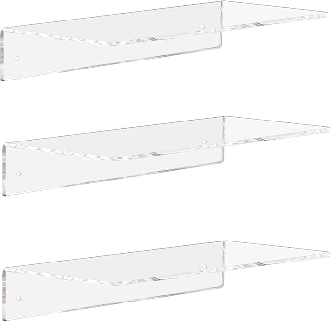 Weiai Clear Acrylic Shelves 12 Inch, Floating Wall Mounted Shelf by Weiai