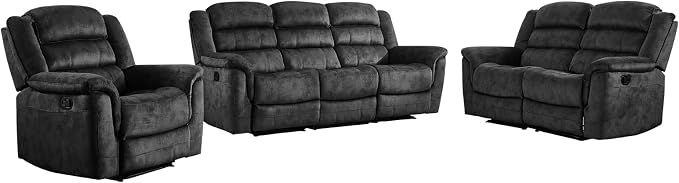 EBELLO 3 Pieces Reclining Living Room Set, Overstuffed Soft Fabric Manual - Image 7