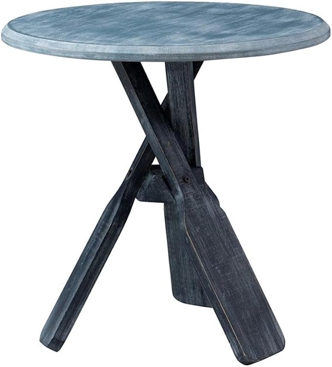 Pemberly Row Coastal Wood Side Table, Distressed Blue Finish, Tripod Base - Image 5