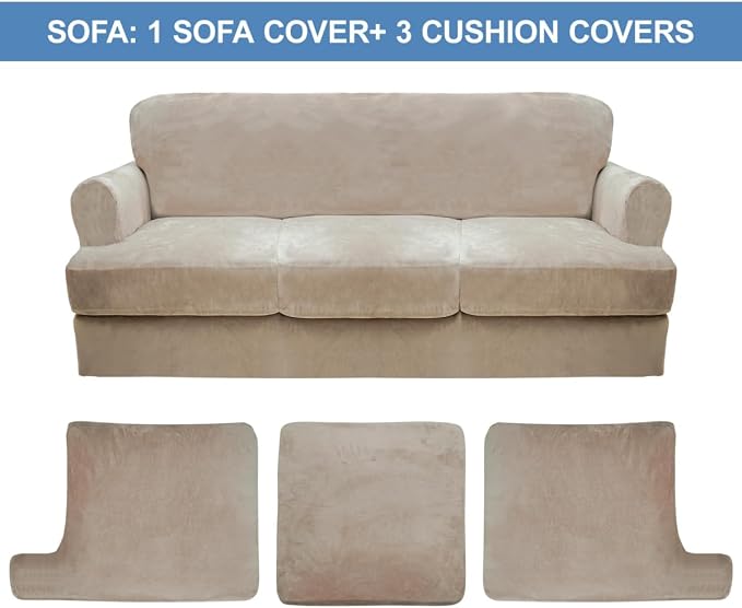 CUCRAF Cushion Sofa Cover 4 Piece Slipcovers, Soft Thick Velvet Couch Cover - Image 5