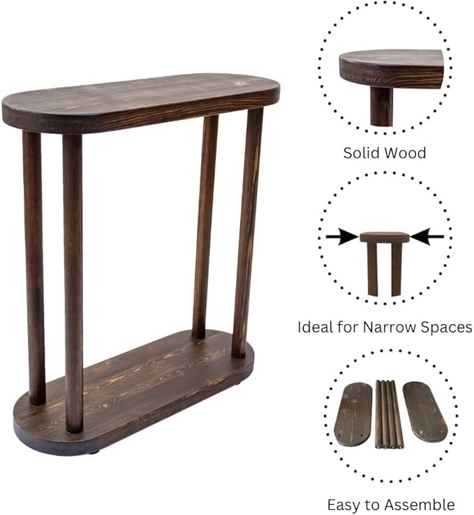 Oval Solid Wood Narrow Side Table, Slim Small Pedestal Coffee Table - Image 5