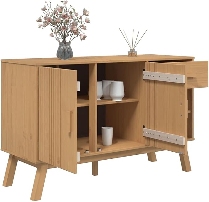 Scandinavian Solid Pine Sideboard, Mid-Century Modern Buffet Cabinet - Image 6