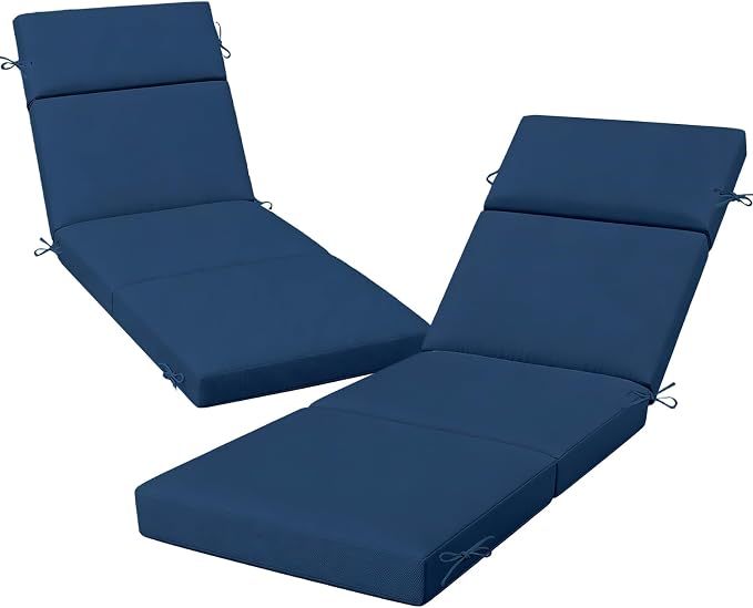 2 Pcs Outdoor Chaise Lounge Cushion 72" x 21" x 3", 4-Section Folding Patio by VOGVOG