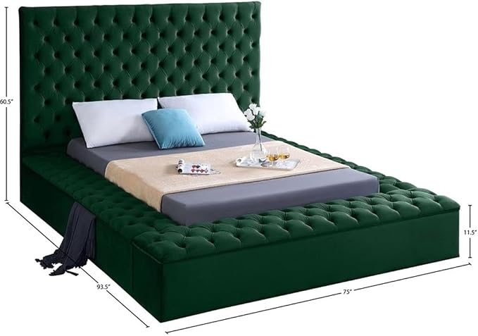 Meridian Furniture Bliss Collection Modern | Contemporary Velvet Upholstered Bed - Image 3