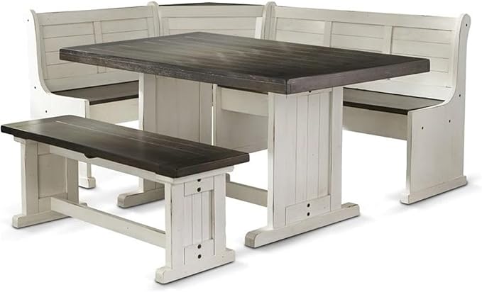 Pemberly Row Wood Breakfast Nook Set, Off White and Dark Brown Finish, Mahogany by PEMBERLYROW