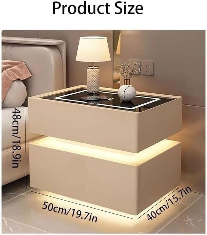Smart Nightstand with Wireless Charging, LED Nightstand, Night Table Bedside - Image 2